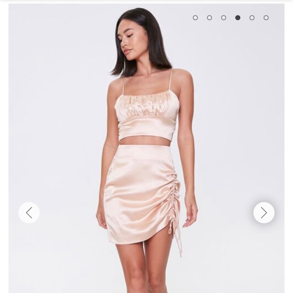 Champagne Satin Cropped Cami & Mini Skirt Set